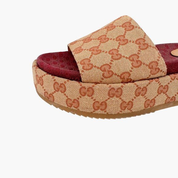 Gucci Angelina Platform Slide Sandals EU 39 US 9 Beige GG Monogram Logo Canvas - Picture 8 of 11